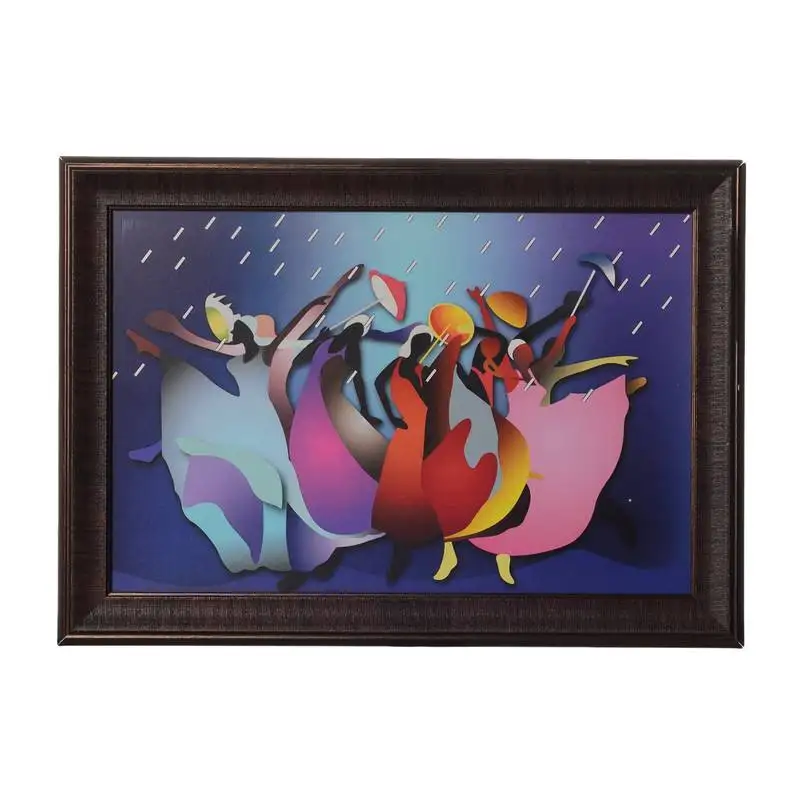 Colorful dancing girls in rain satin matt texture uv art painting