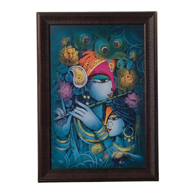 Krishna playing flute satin matt texture uv art painting