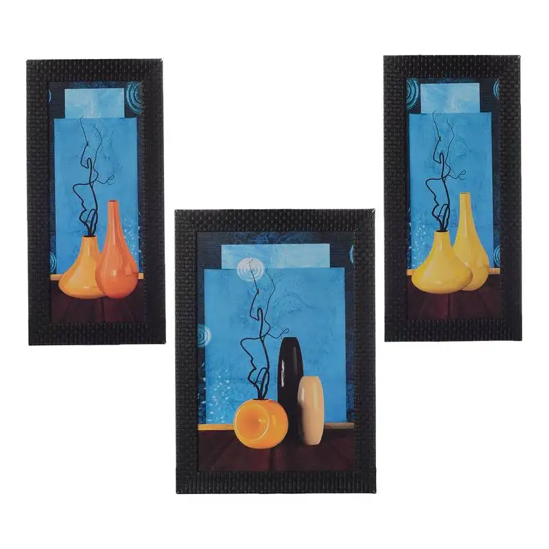 Set of 3 botanical flower pot satin matt texture uv art painting