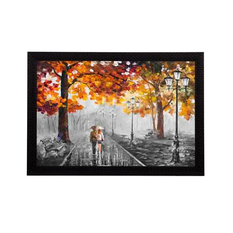 Loving couple in rain satin matt texture uv art painting