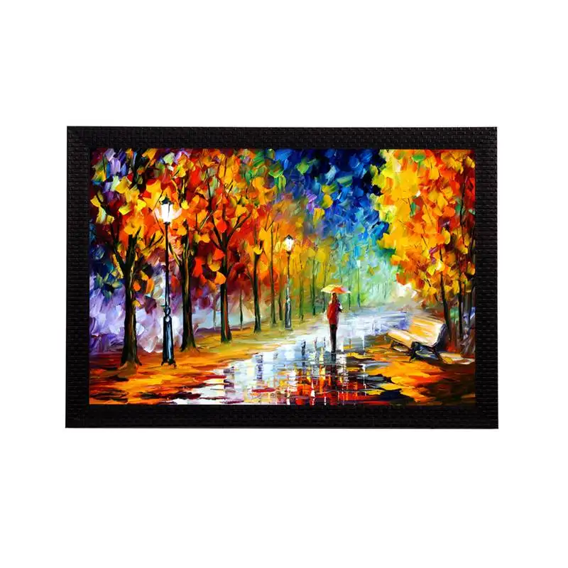 Alone person under umbrella in rain satin matt texture uv art painting