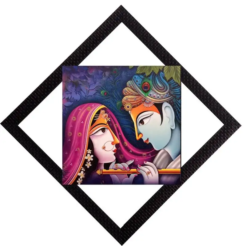 Radha krishna & flute satin matt texture uv art painting