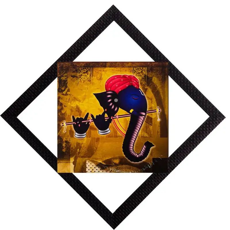 Lord ganesh with flute satin matt texture uv art painting