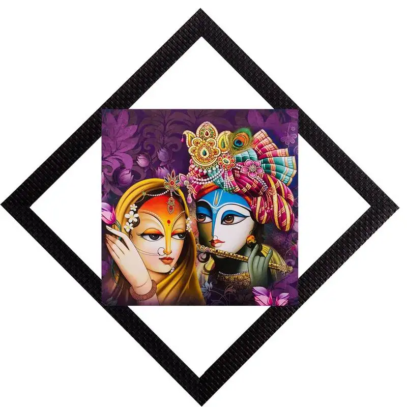 Colorful radha & krishna with flute satin matt texture uv art painting