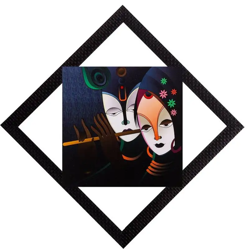 Radha krishna in blue satin matt texture uv art painting