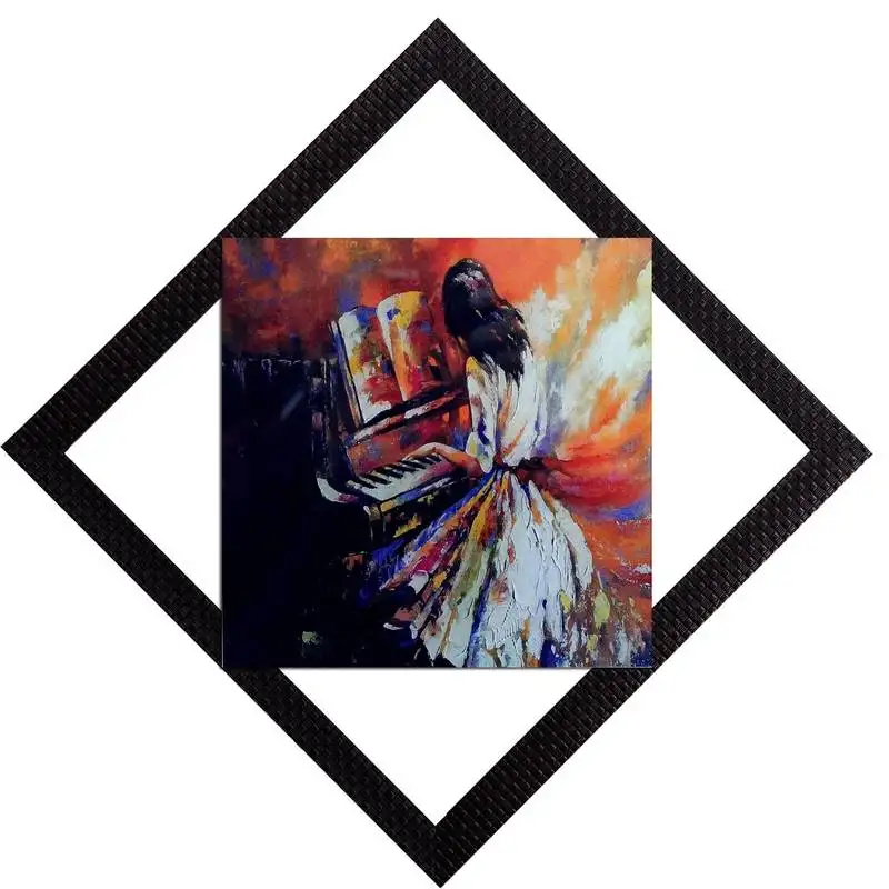 Girl playing piano satin matt texture uv art painting