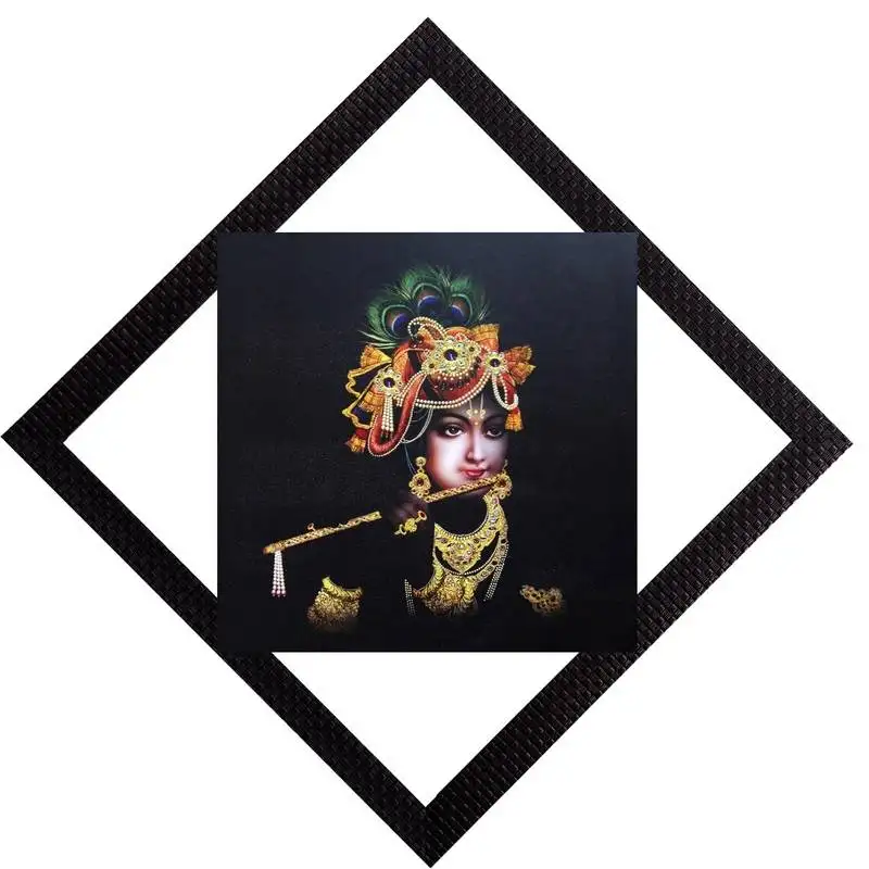 Lord krishna with flute satin matt texture uv art painting