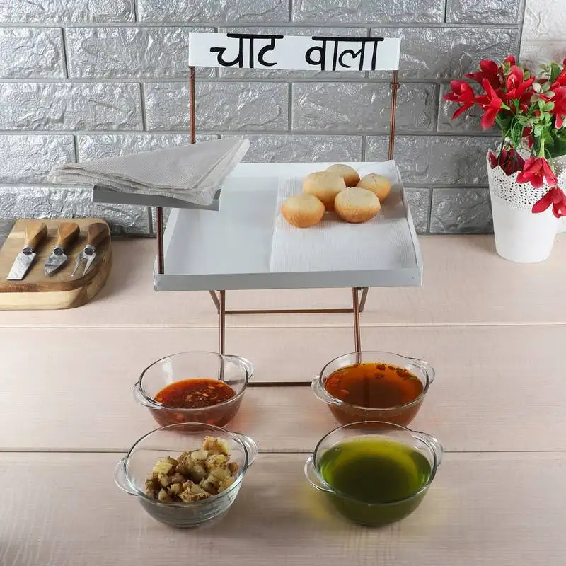 Chaat serving platter with glass bowls