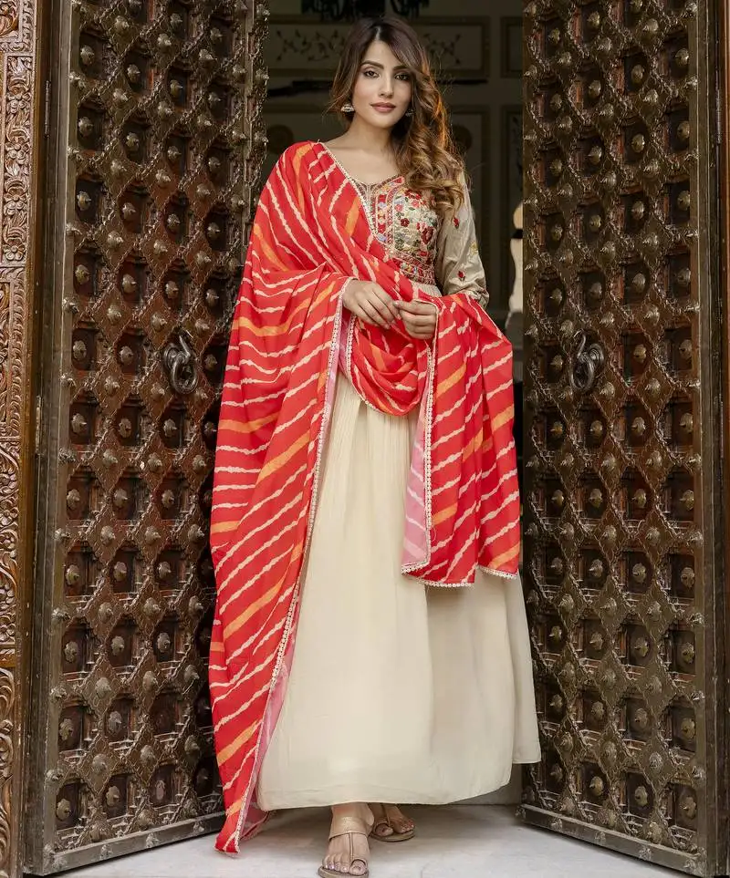 Georgette embroidery alia cut anarkali kurta pant with dupatta set stitched