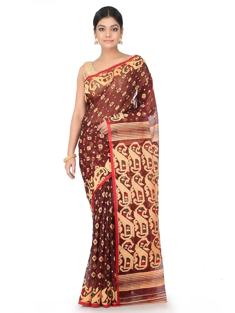 Multicolor handwoven cotton jamdani without blouse