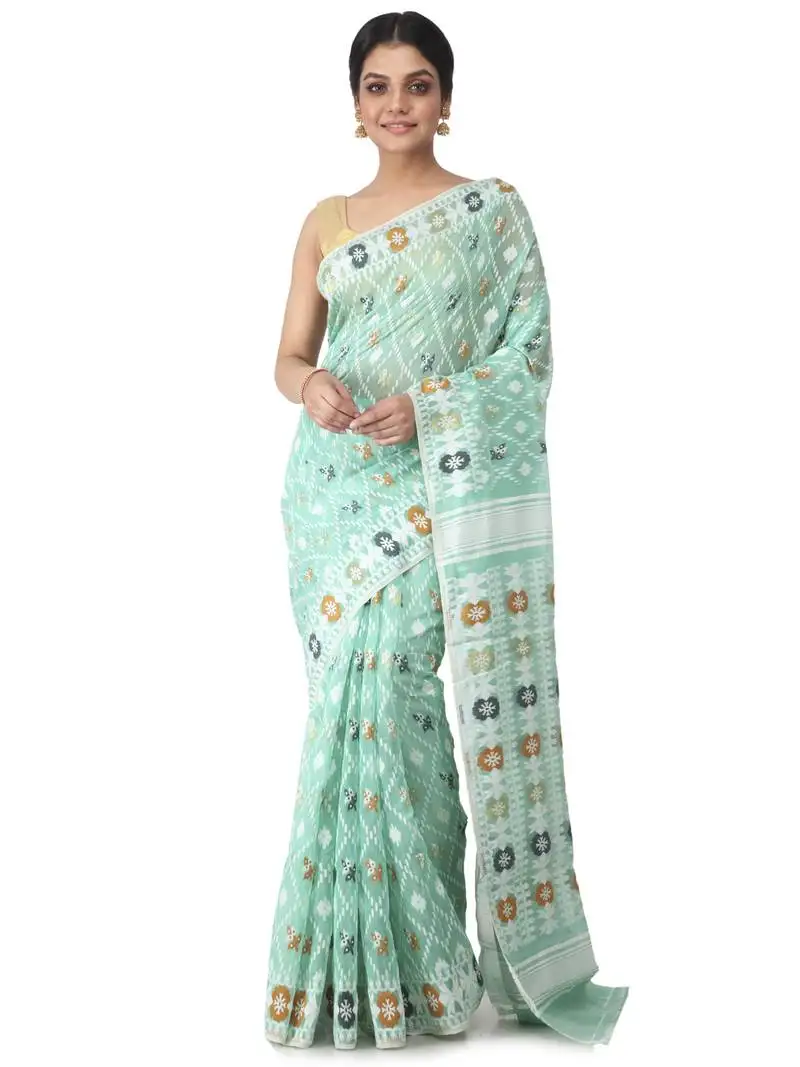 Multicolor hand woven cotton jamdani sarees without blouse