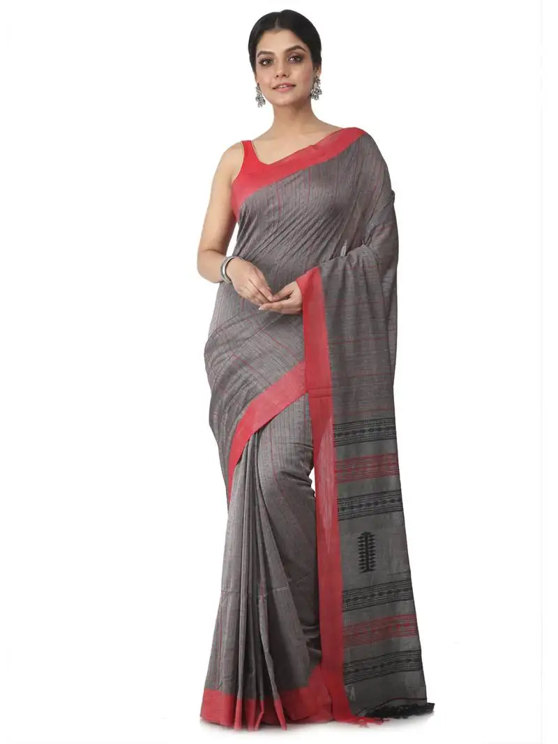 Grey hand woven pure cotton handloom sarees