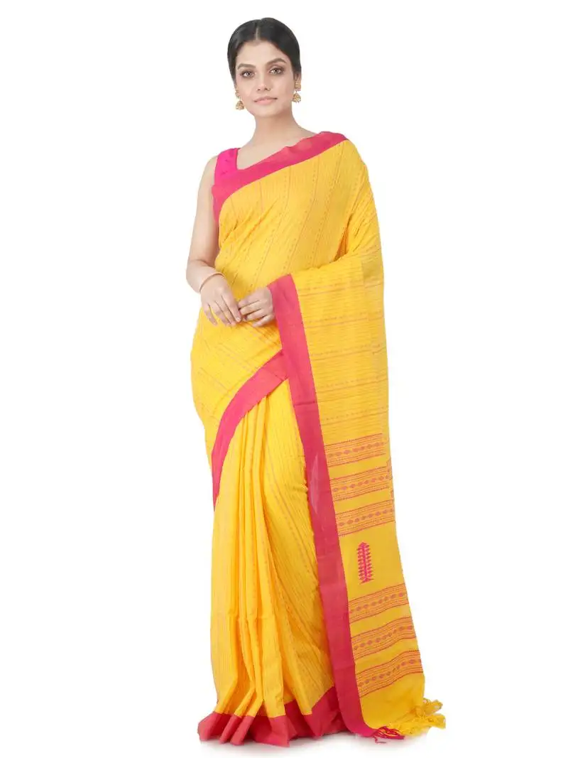 Yellow hand woven pure cotton handloom sarees