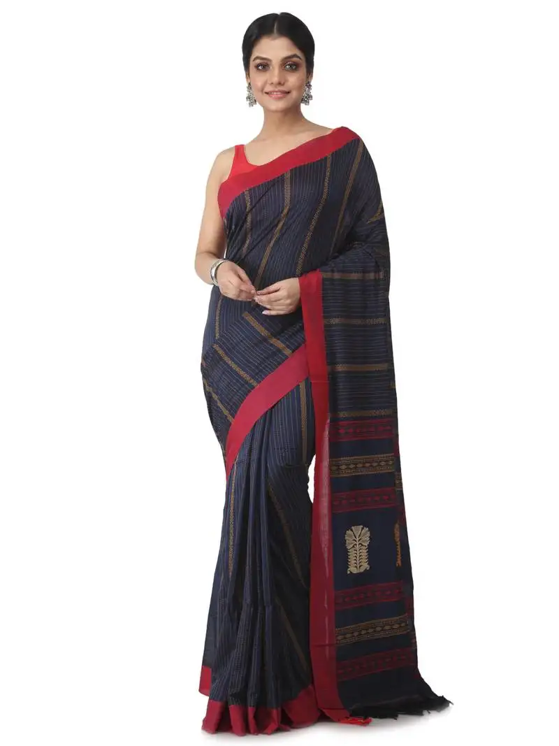 Blue hand woven pure cotton handloom sarees