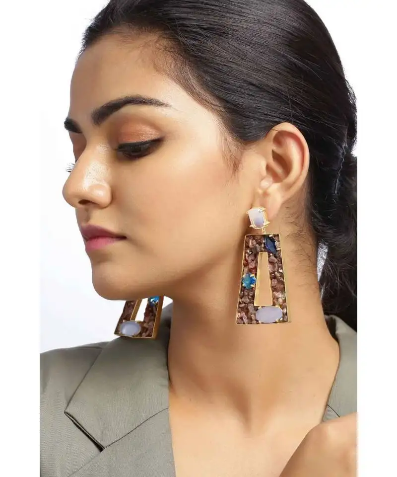 Aquatic tourmaline oblong earrings