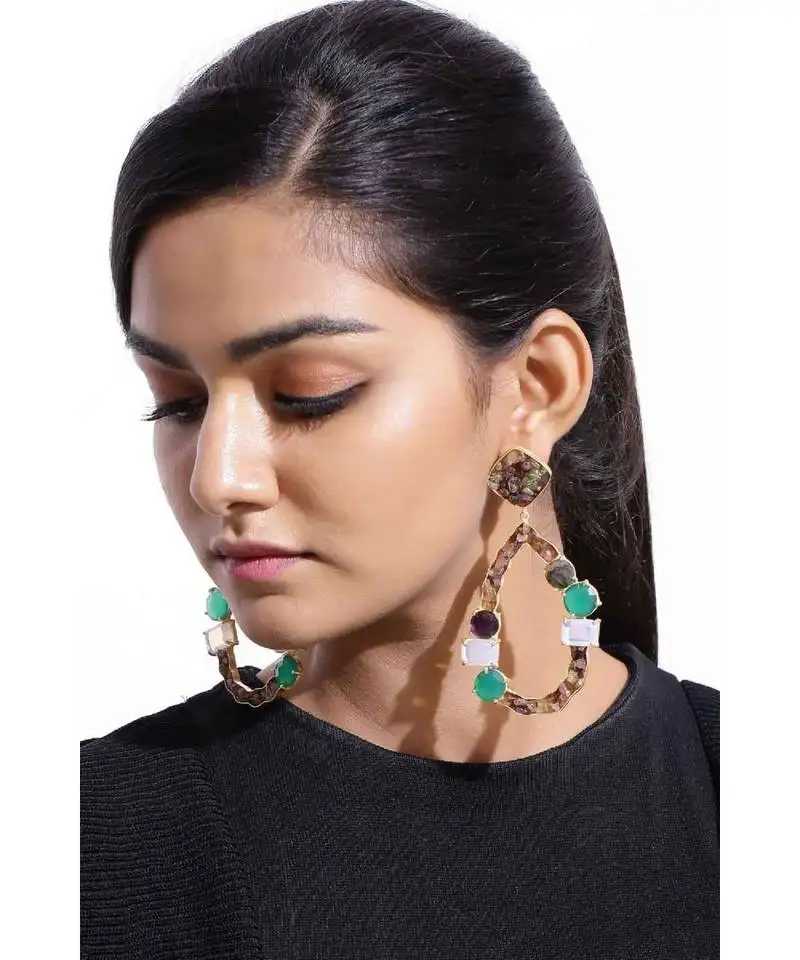 Emerald tourmaline droplets earrings