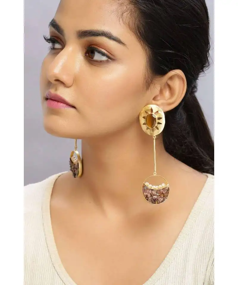 Earthly beaded crescent earrings