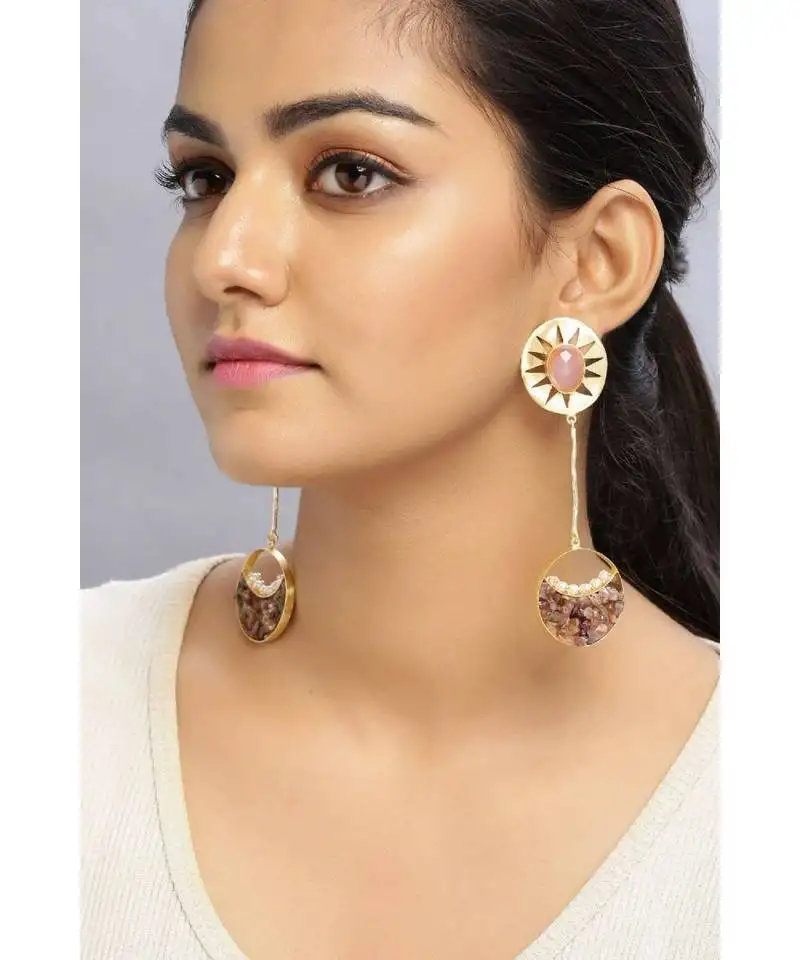 Beaded crescent blush earrings