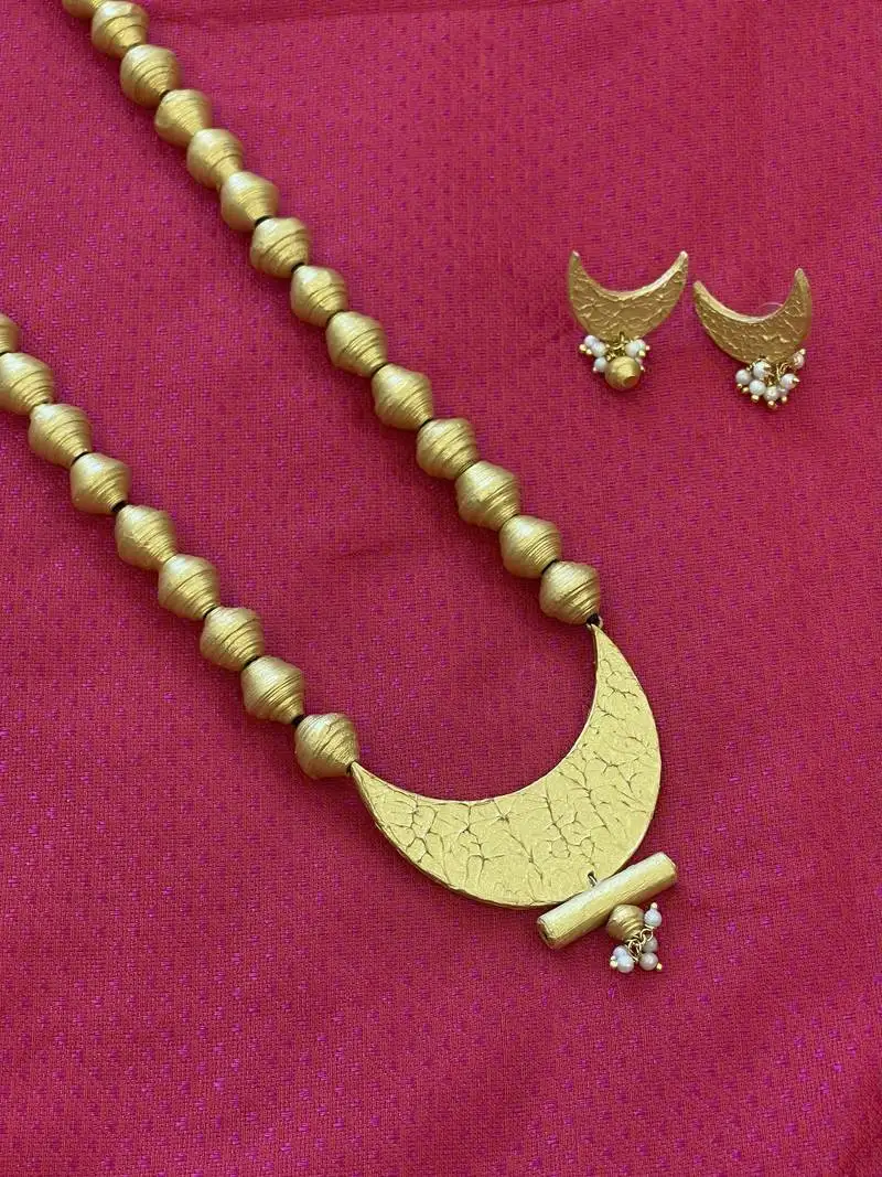 Godlen hand painted wooden chandrakor necklace