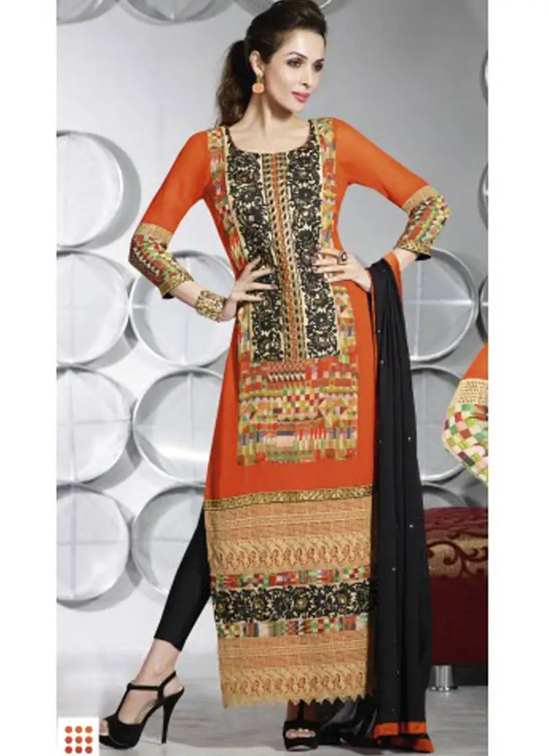Orange georgette semi stitched wedding straight suit