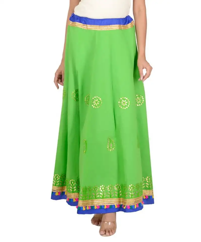 Gotta work long flair cotton skirt::Chaniya - gotaskirt-green