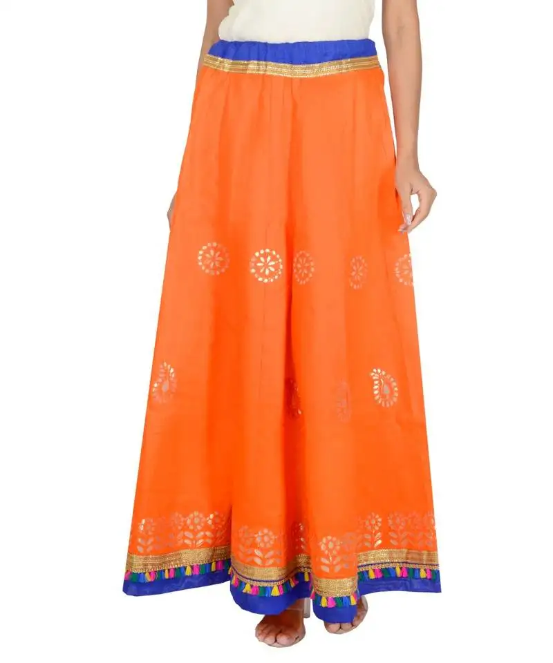 Gotta work long flair cotton skirt::Chaniya - gotaskirt-orange