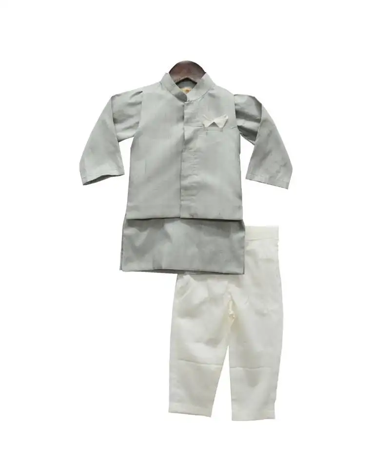 Yellow organza jacket with kurta and pant