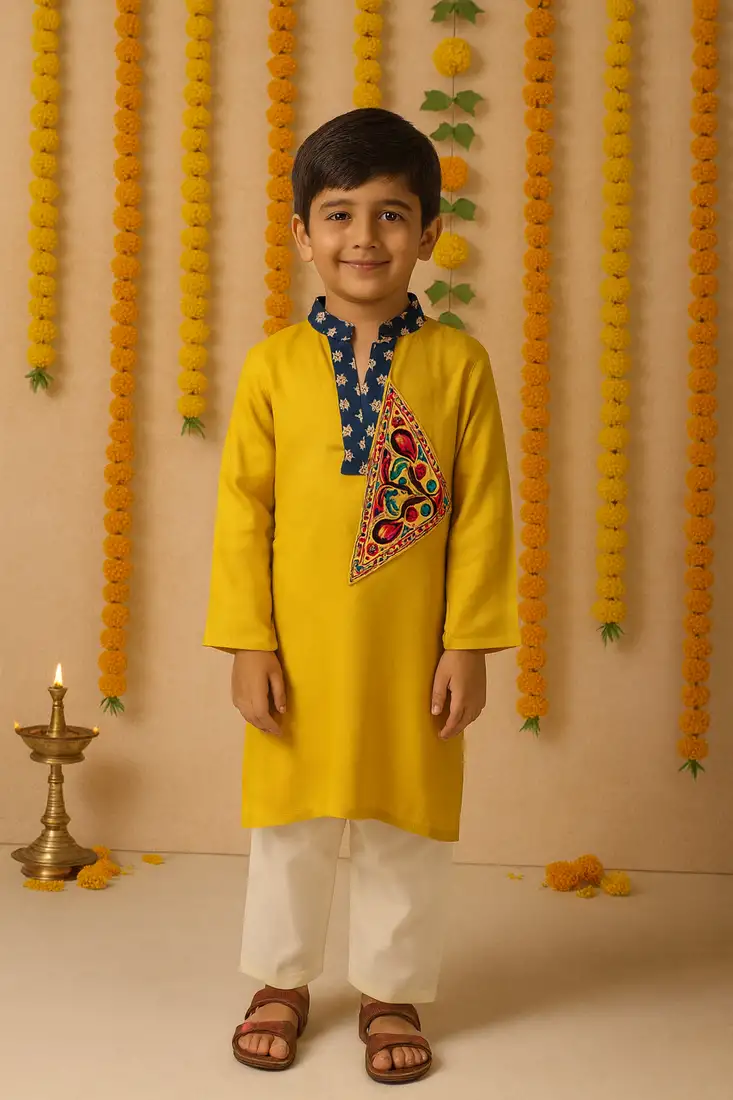 Navratri yellow rayon kurta set for boys