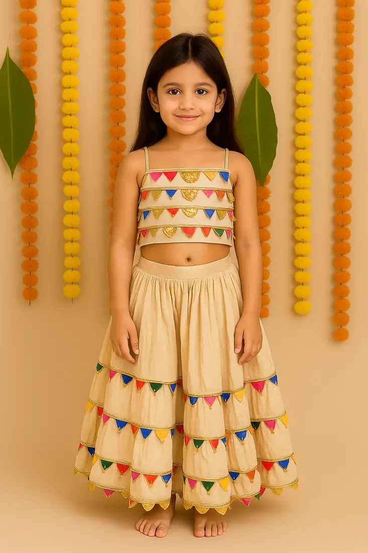 Navratri cream rayon lehenga set for girls