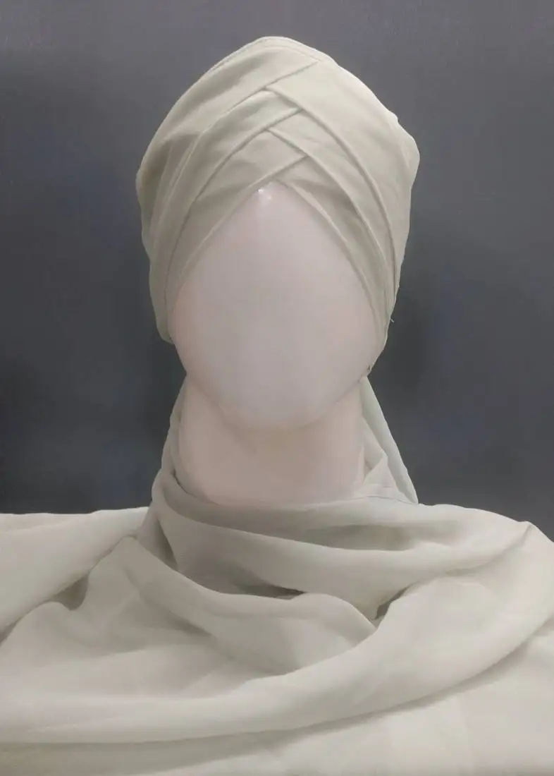Nazneen 3-layer turban style hijab - light grey georgette
