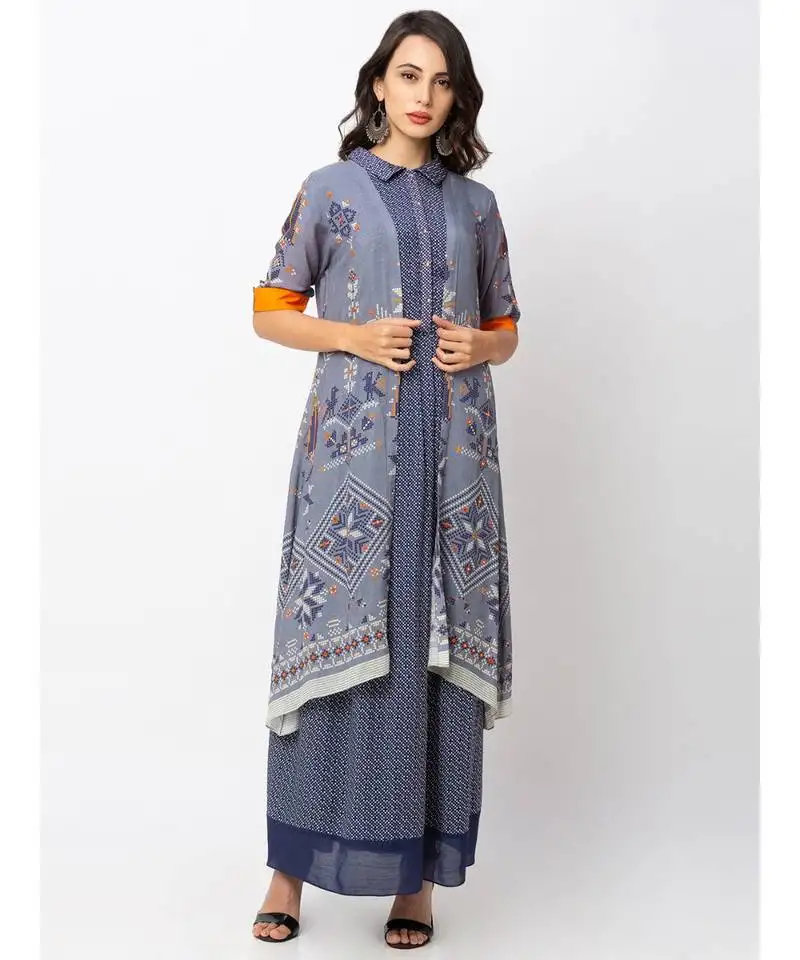 Printed long dress with jacket