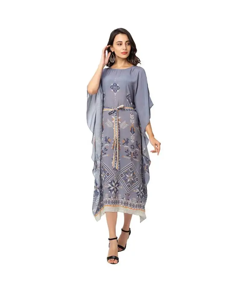 Printed kaftaan dress with tie-up