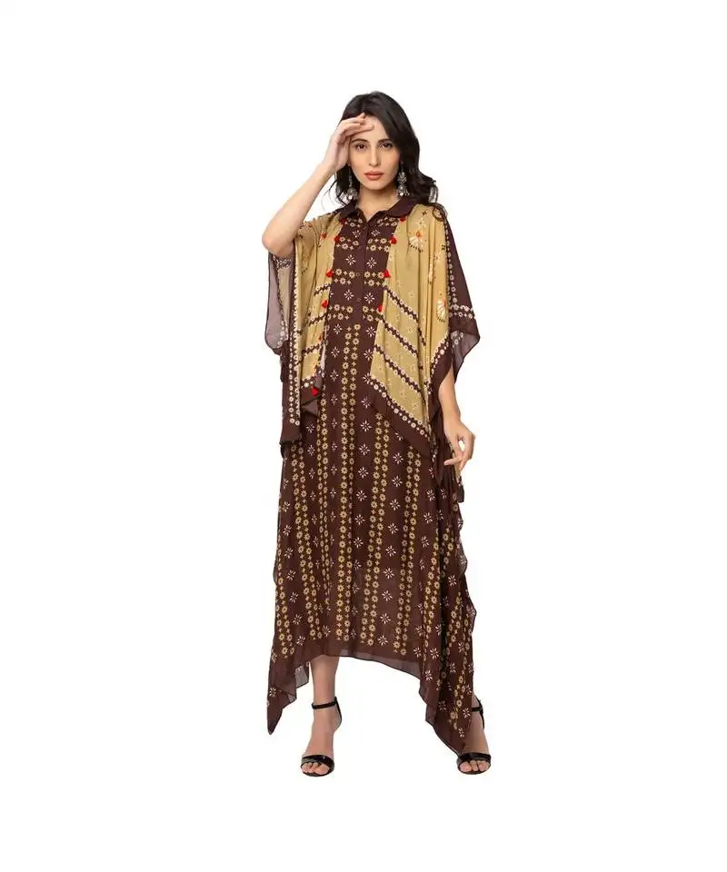 Asyemtrical dress is paired with kaftaan jacket