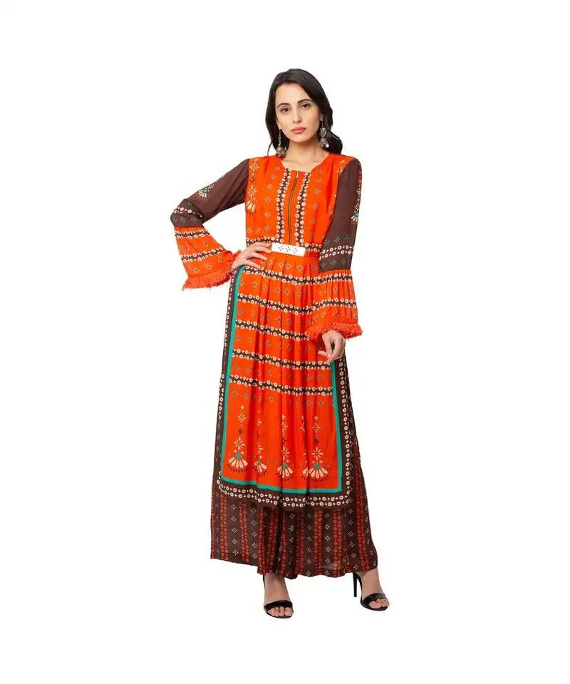 Printed tunic with bell sleeves with palazzos