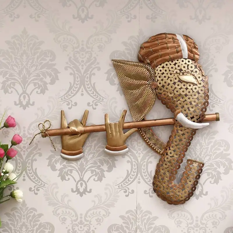 Ecraftindia handcrafted golden bansuri ganesha decorative iron wall hanging