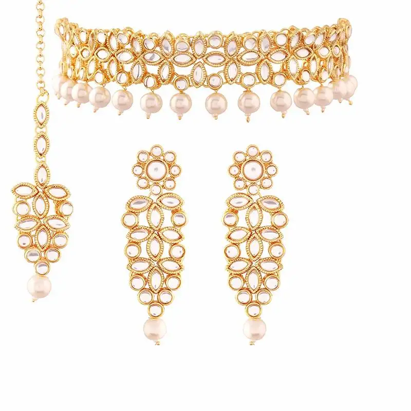 Traditional kundan and beads choker necklace set for women