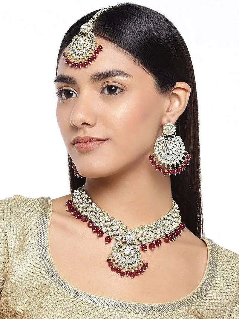 Traditional choker set glided with kundan & pearls for women::Girls