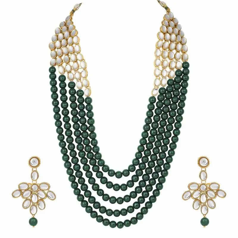 Mother-of-pearl and kundan rani haar necklace jewellery set with earrings for women