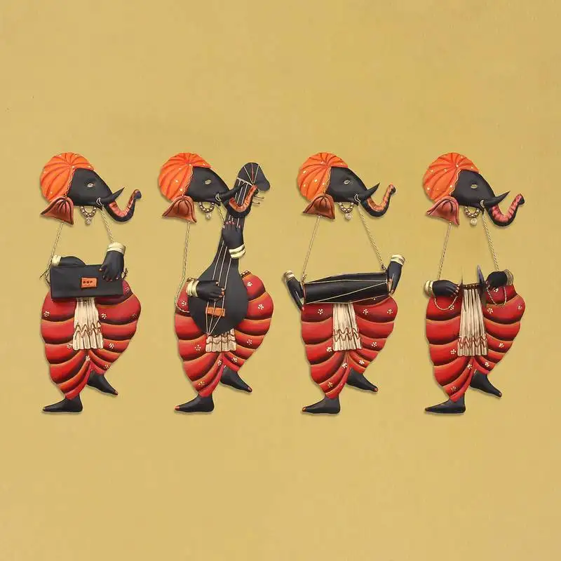 Set of 4 musician lord ganesha iron wall hanging