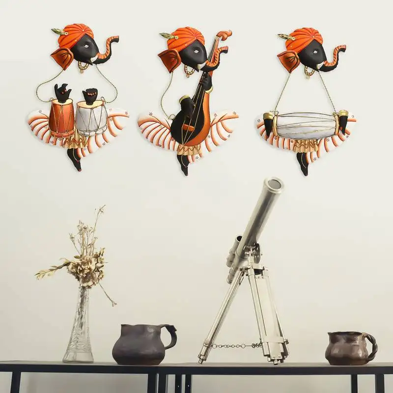 Set of 3 musician lord ganesha wall hangings