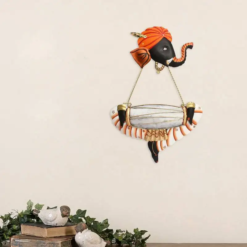 Musician ganesha playing dholak wall hanging