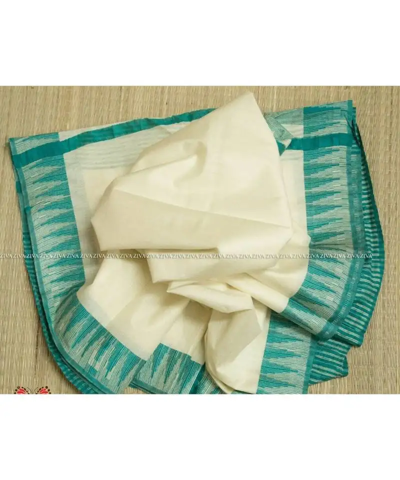 Cream hand woven poly silk handloom sarees