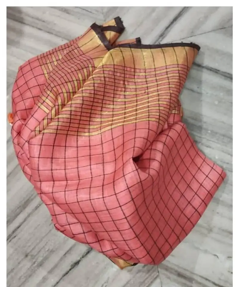 Peach woven linen handloom saree with blouses