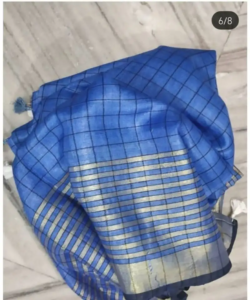 Blue woven linen handloom saree with blouses
