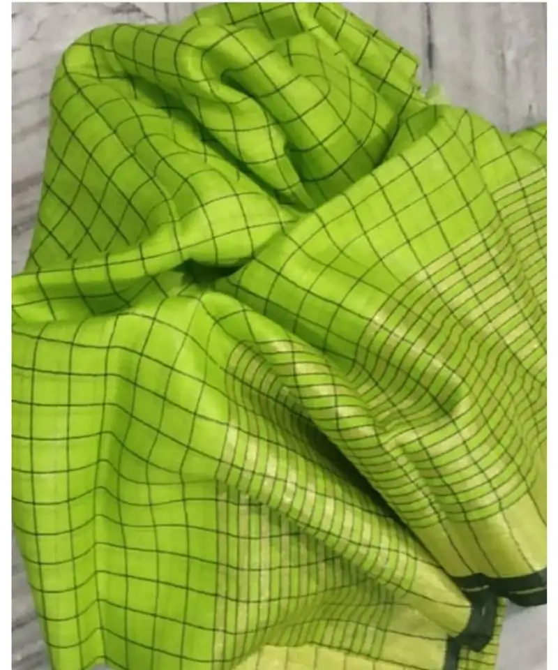 Green woven linen handloom saree with blouses