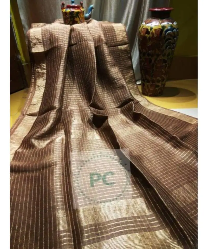 Brown woven linen handloom saree with blouses
