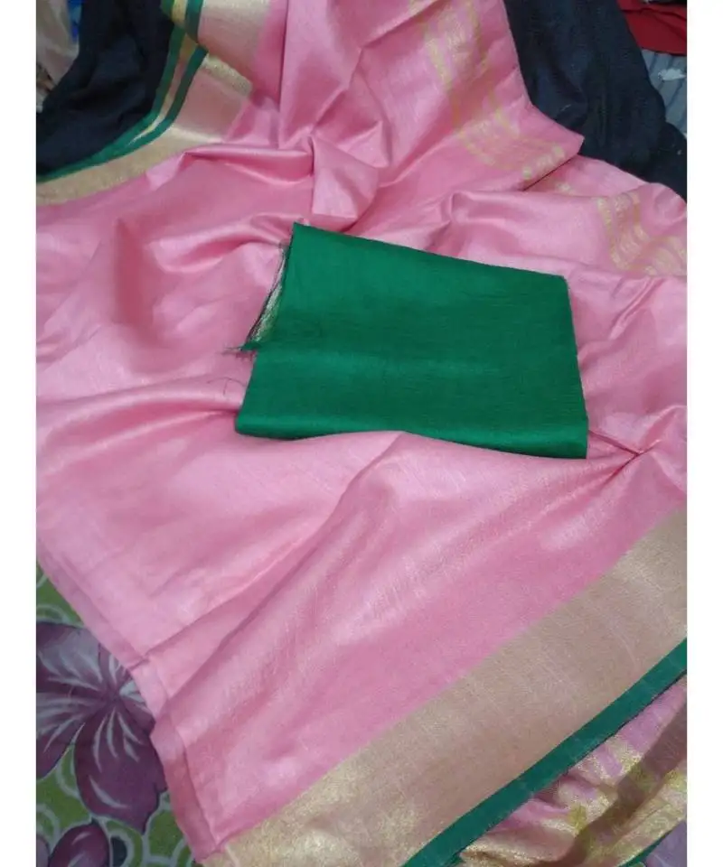 Peach woven cotton handloom sarees with blouse