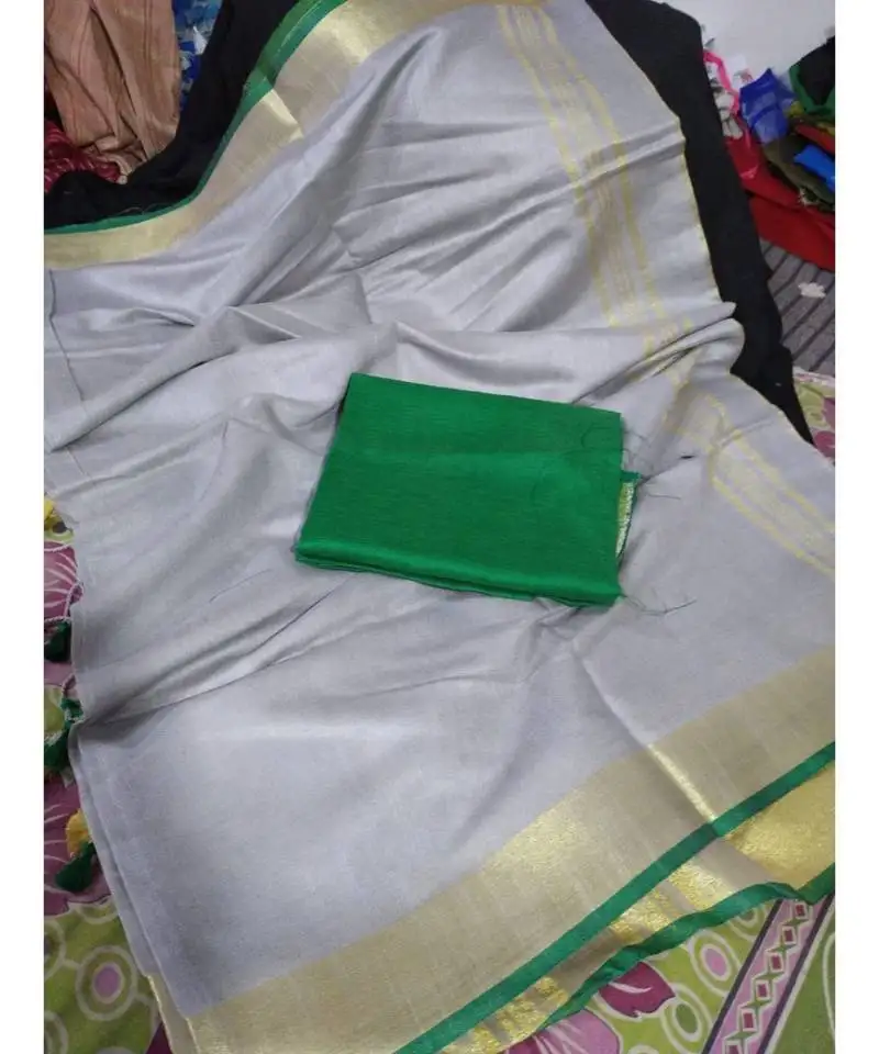 Grey woven cotton handloom sarees with blouse