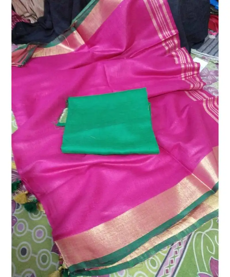 Magenta woven cotton handloom sarees with blouse