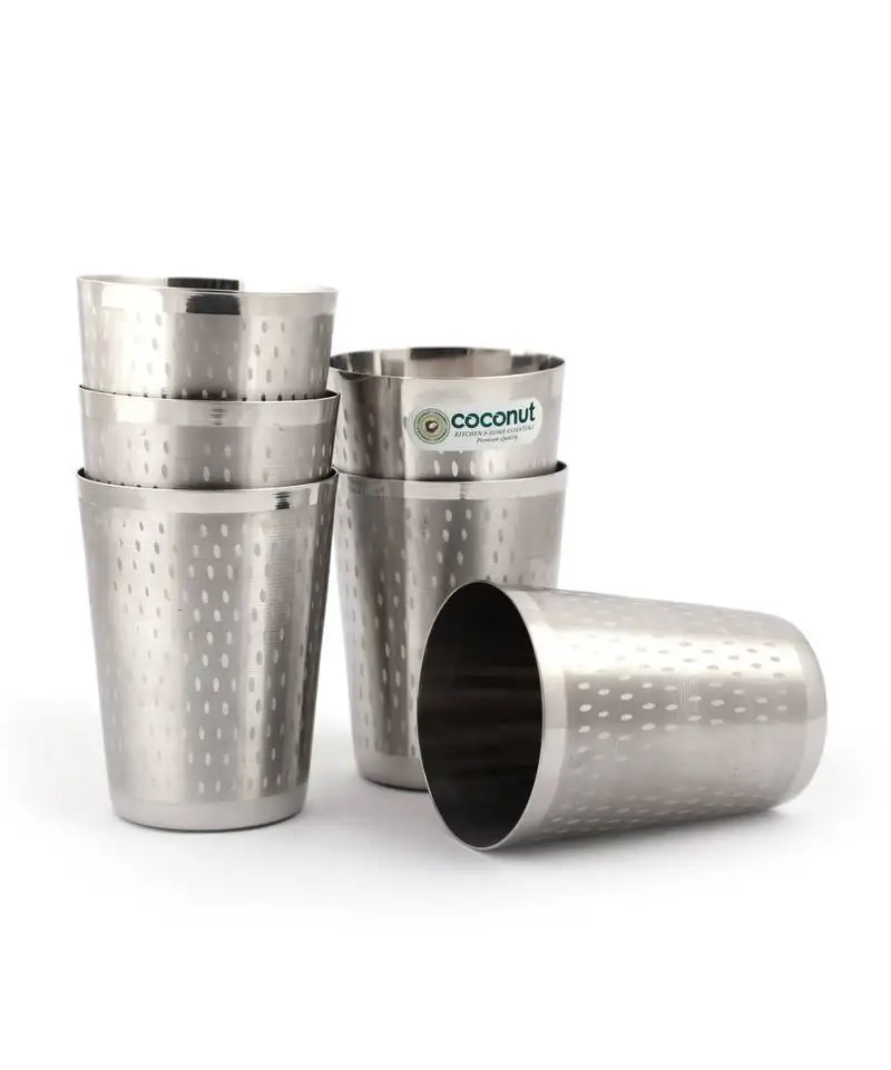 Coconut stainless steel shower glasses - 6pc - capacity -340ml each glass